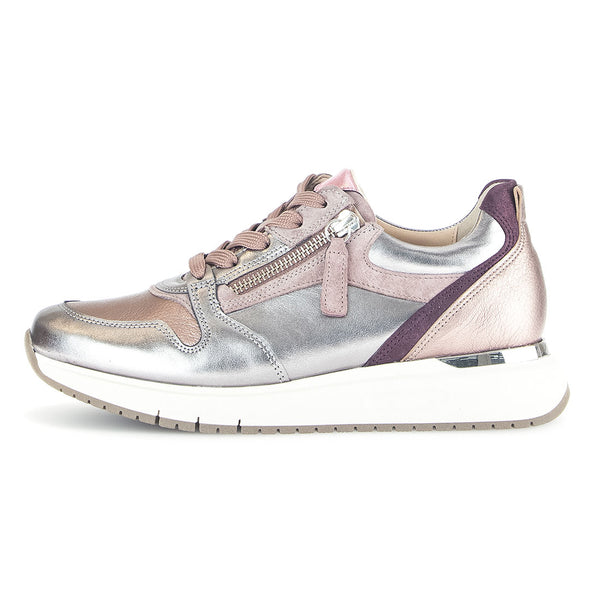 GABOR Sølv og rosa skind sneaker m. lynlås,